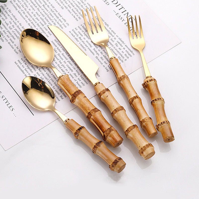 Premium Stainless Steel Cutlery Gift Set With Bamboo Wood