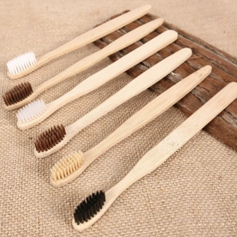 Doll Head Flat Bamboo Toothbrushes 10 Pack Disposable