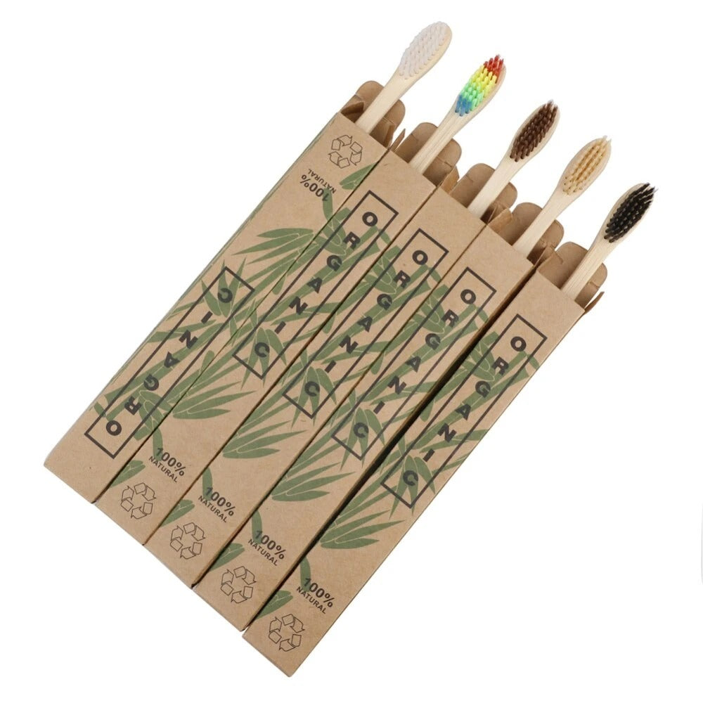 Doll Head Flat Bamboo Toothbrushes 10 Pack Disposable