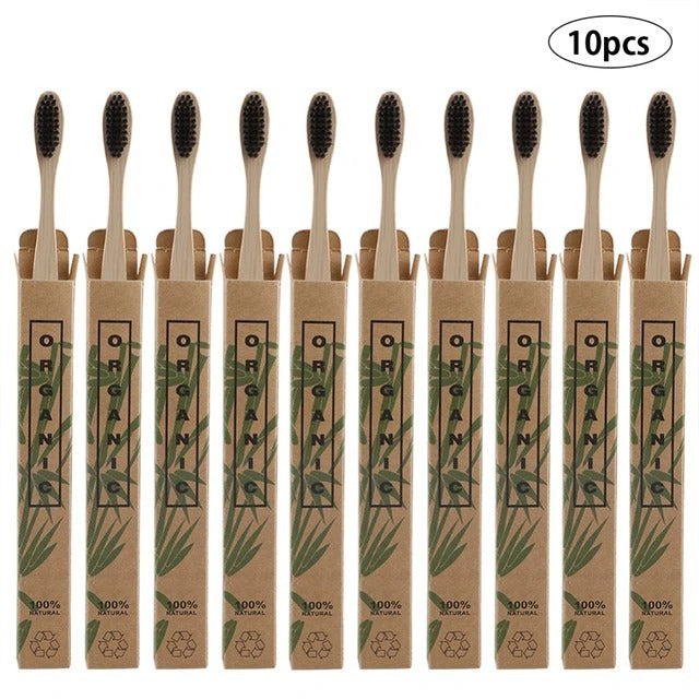 Doll Head Flat Bamboo Toothbrushes 10 Pack Disposable