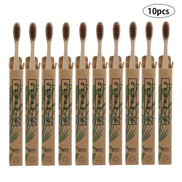Doll Head Flat Bamboo Toothbrushes 10 Pack Disposable