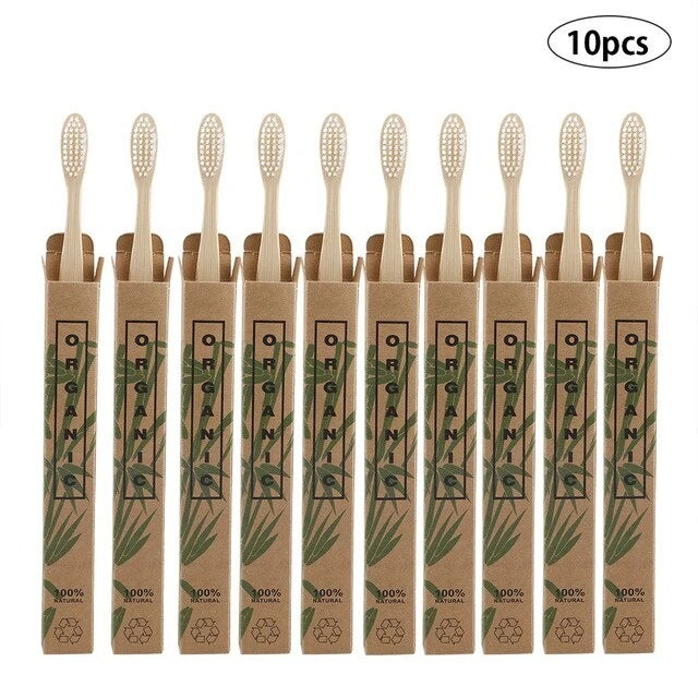 Doll Head Flat Bamboo Toothbrushes 10 Pack Disposable