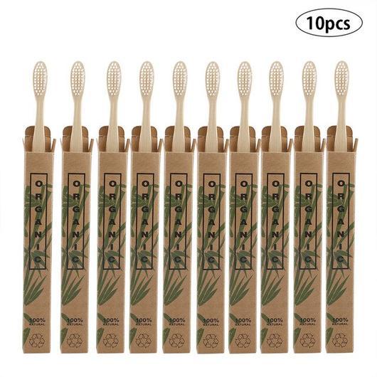 Doll Head Flat Bamboo Toothbrushes 10 Pack Disposable