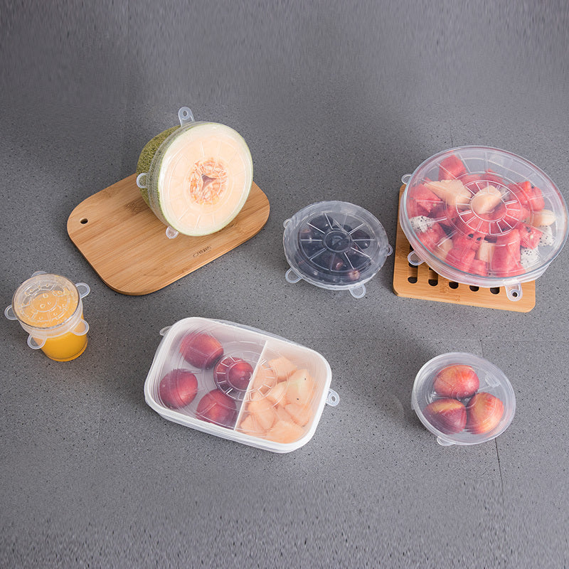 6Pcs Food Silicone Cover Fresh-keeping Dish Stretchy Lid Cap Reusable Wrap Organization Storage Tool Kitchen Accessories 6PCS Silicone Stretch Lids for bowls