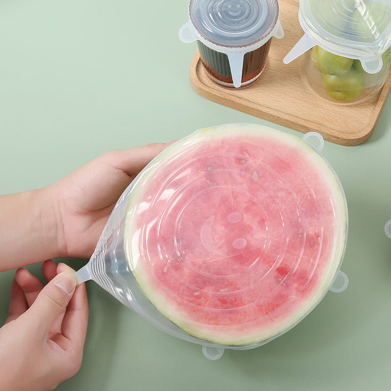 6Pcs Food Silicone Cover Dish Stretchy Lid Cap Reusable Wrap Organization 6PCS Silicone Stretch Lids on bowl