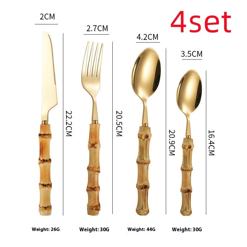 Creative Bamboo Tableware 304 Stainless Steel Steak Cutlery