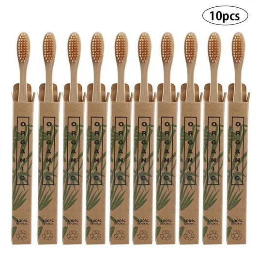 Doll Head Flat Bamboo Toothbrushes 10 Pack Disposable