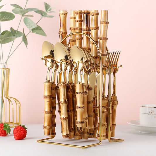 Premium Stainless Steel Cutlery Gift Set With Bamboo Wood